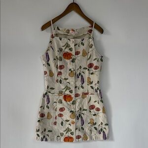 Floral & Fruit Print Cream Midi Dress